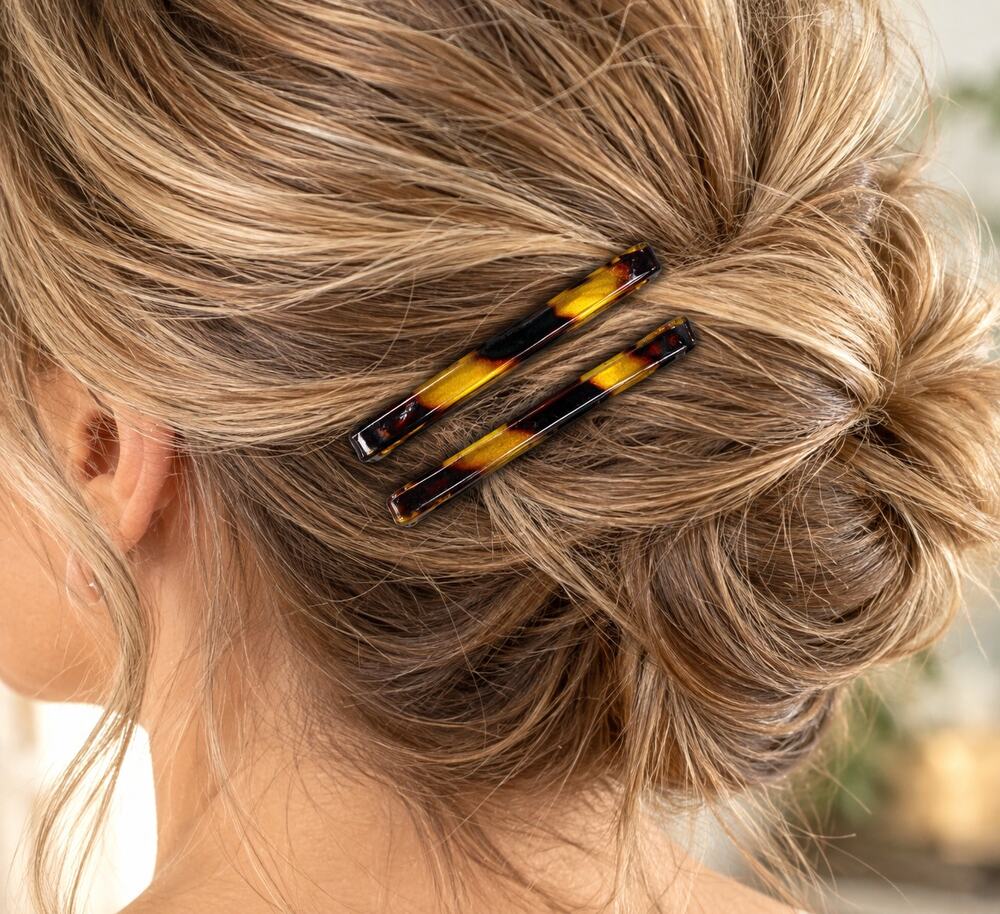 Tortoiseshell Bar Hair Clips Vintage 1980s Long Skinny Barrettes 2 Inch Set of 2
